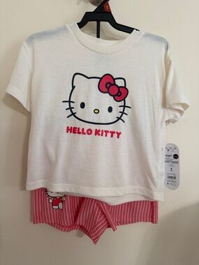 Hello Kitty White Tee with Pink Bow and Red Logo